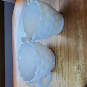 Jeannette Milk Glass Vintage Cubist Sugar Bowl & Creamer Pitcher